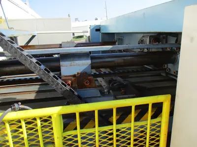 Aizawa #ARS-312, Auto Shear Cutting & Piling Line, 1/8" x 49" shear, 52.6 FPM, 150 SPM, cnc Back Gauge, magnetic feeder, roller & lifter, conveyors