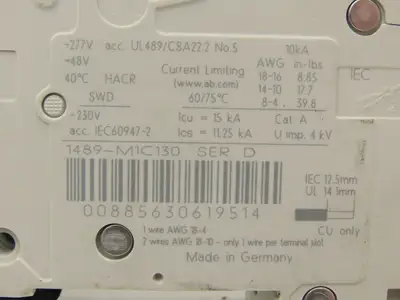 Allen Bradley 1489-M1C130 Circuit Breaker 13A 1 Pole 480 VAC Ser D Lot of 3
