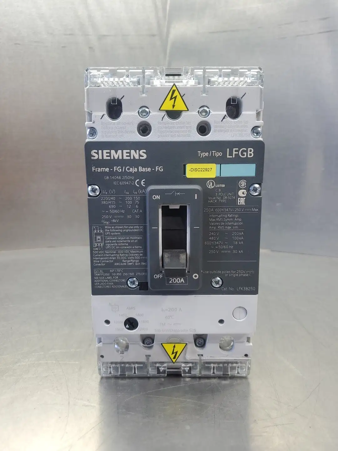 Used Siemens LFK3B250 CIRCUT BREAKER, 200A, 220-690V Circuit Breakers | Palmetto Automation #1149372