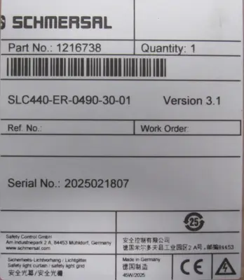 NEW SCHMERSAL 1216738 SAFETY LIGHT CURTAIN SET SLC440-ER-0490-30-01