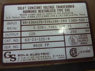 USED SOLA ELECTRIC 63-23-125-4
