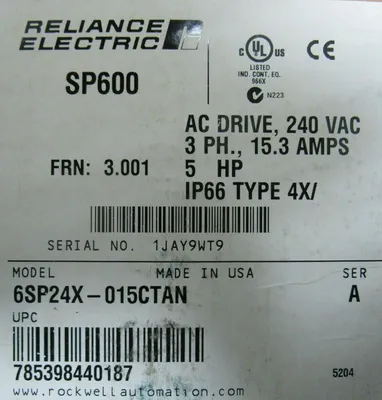 NEW RELIANCE ELECTRIC 6SP24X-015CTAN AC DRIVE SER A 5HP 6SP24X015CTAN