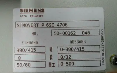 SIEMENS P 6SE-4706 SIMOVERT DRIVE W/ ADAPTER CARD 380/415V 8A 50/60HZ 1K
