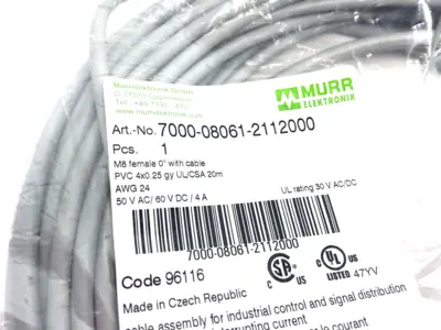 New | in-Stock Murrelektronik Single Ended M8 female 0° A-cod. Cable, 20m Cable & Wire Michigan US | Maverick Industrial Sales #1392790