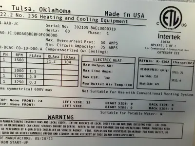 USED AAON DANDELION WVA048E014AA0JC