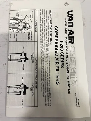 Van Air Systems F200-0015-1/4-RAA-MD-PD6A Compress Air Filter w/ Element -NIB