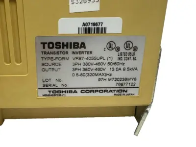 USED TOSHIBA VFS7-4055UPL TRANSISTOR INVERTER DRIVE 380/460V 13A