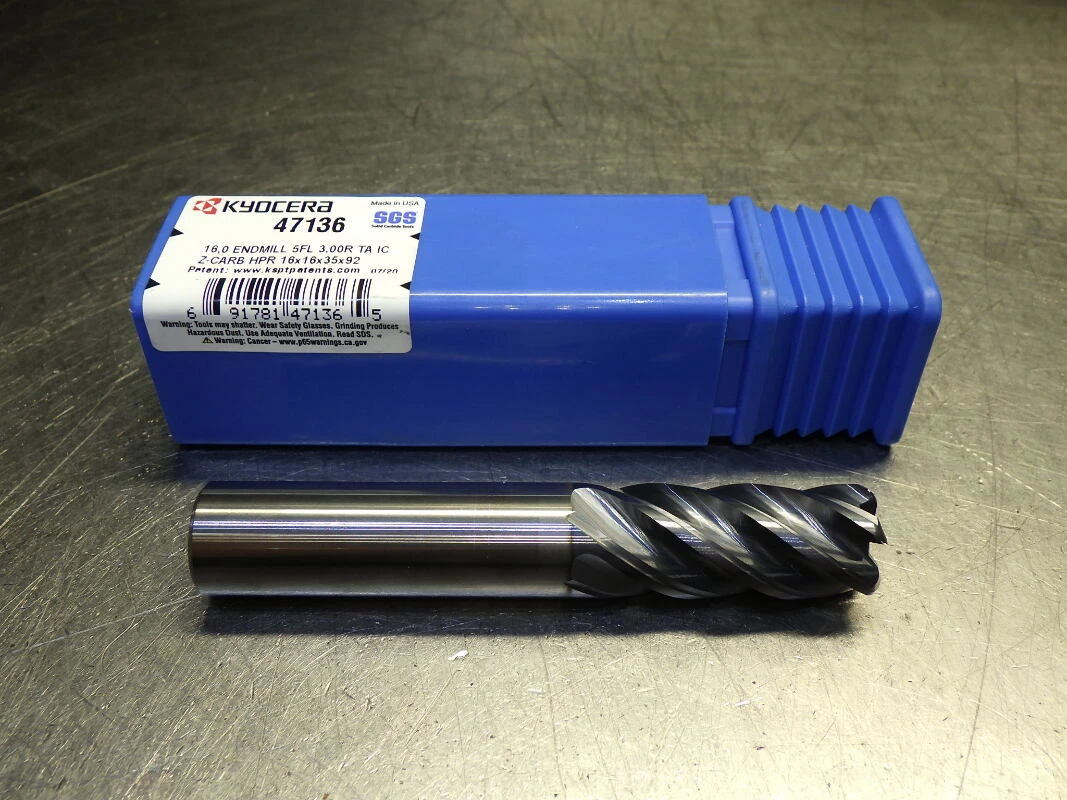 Kyocera / SGS 16mm Coolant Thru 5 Flute Cr Carbide Endmill 3mm R 47136 (LOC3581)