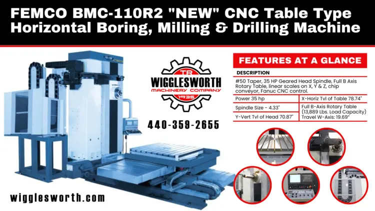 New | in-Stock 2025 Femco BMC-110R2 Horizontal Table Type Boring Mills Ohio US | T.R. Wigglesworth Machinery Co. #6491