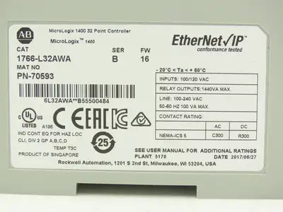 Allen Bradley 1766-L32AWA MicroLogix 1400 Controller Module 32 Point Ser B FW 16