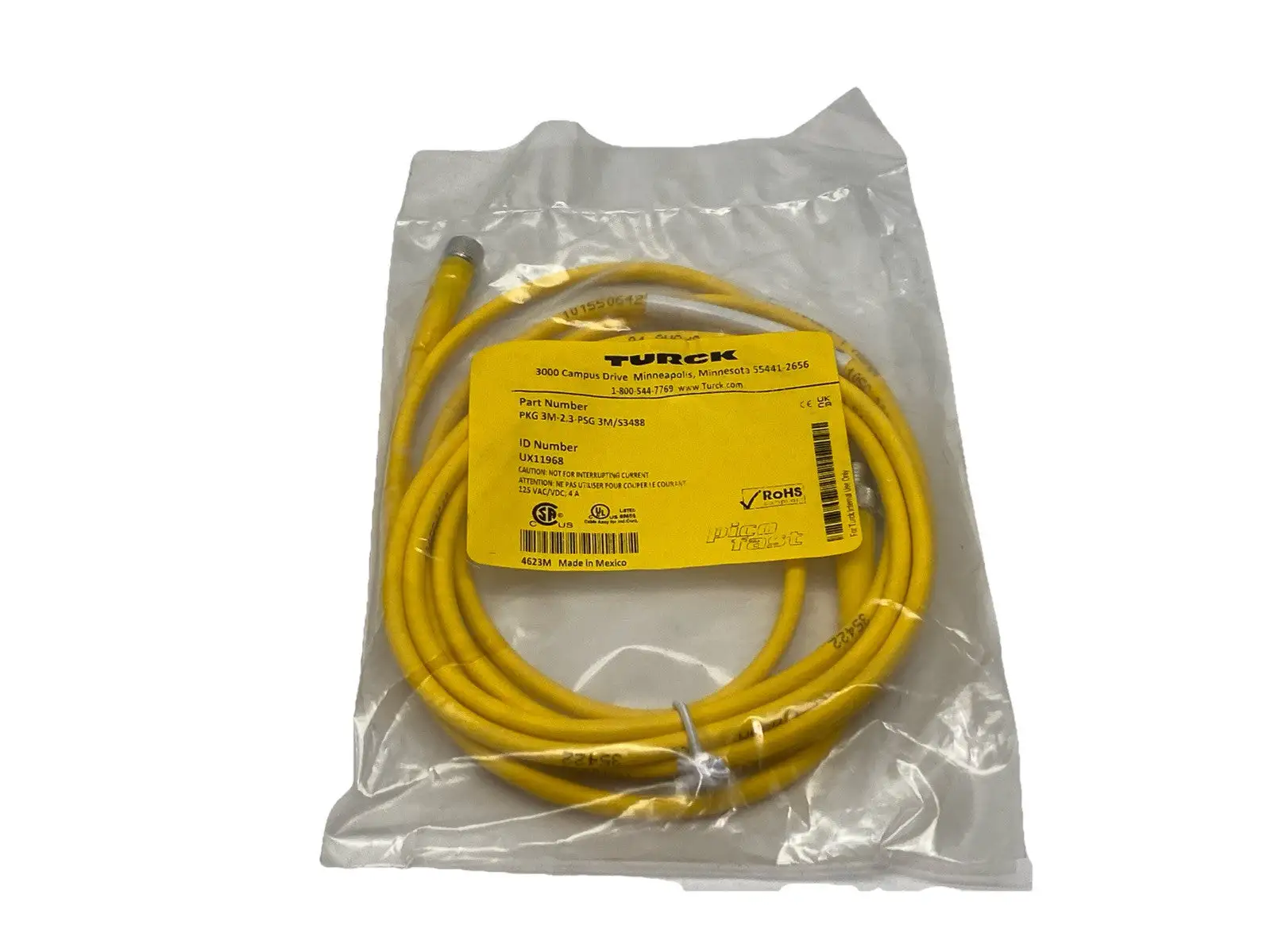 PKG 3M-2.3-PSG 3M/S3488, UX11968 | Turck PKG 3M-2.3-PSG 3M/S3488 Actuator Sensor Cable M/F M8 3-Pin UX11968 - New