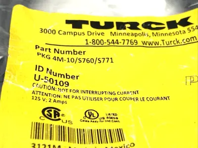 NEW TURCK PICOFAST CONNECTION CABLE M8 FEMALE 4-PIN U-50109