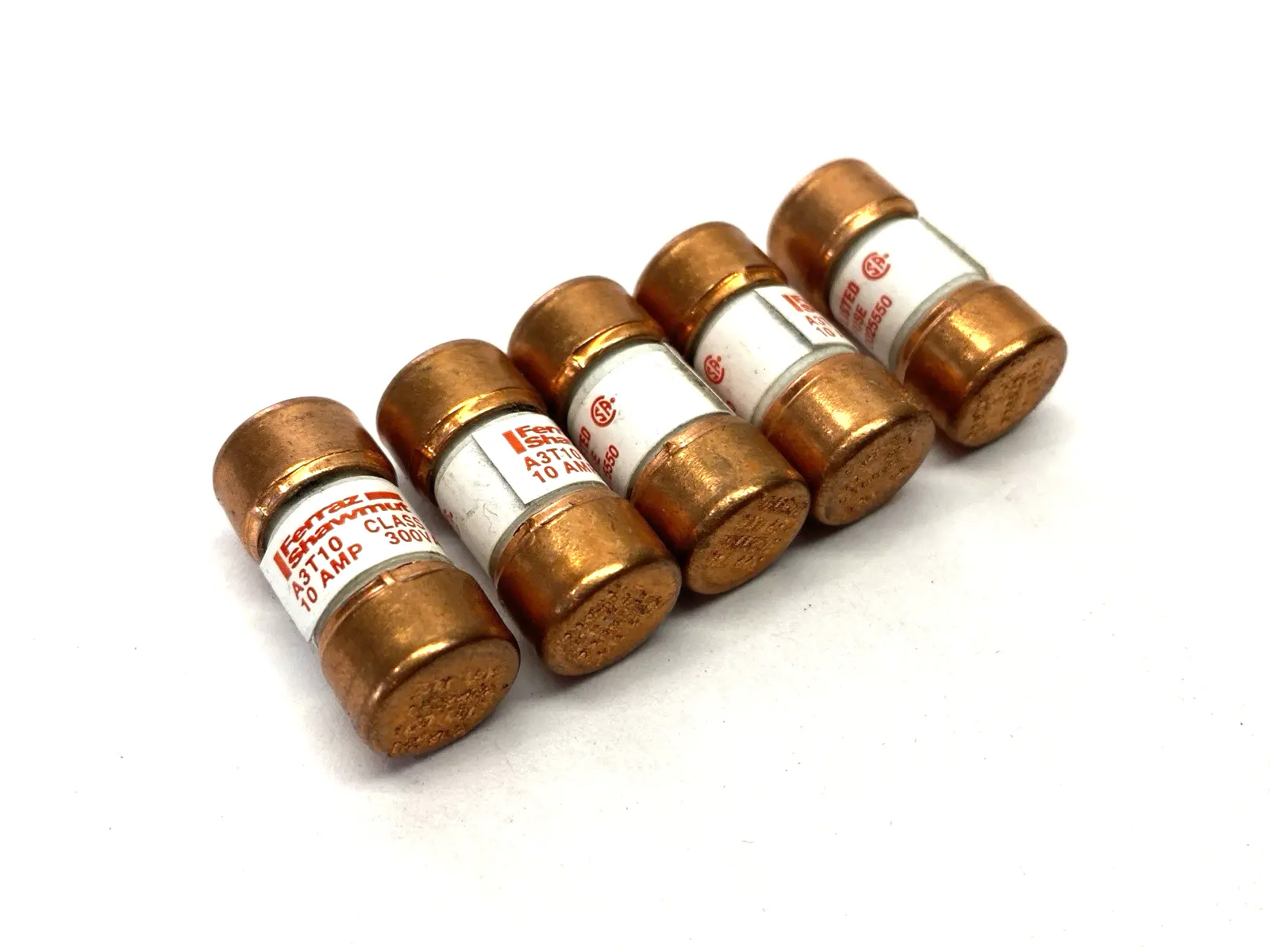 USED FERRAZ SHAWMUT FAST ACTING FUSE 300VAC 10A LOT OF 5