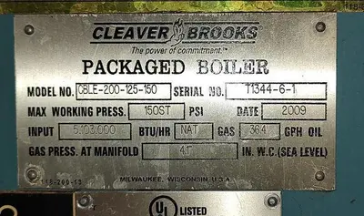 USED 2009 CLEAVER BROOKS CBLE-200-125-150