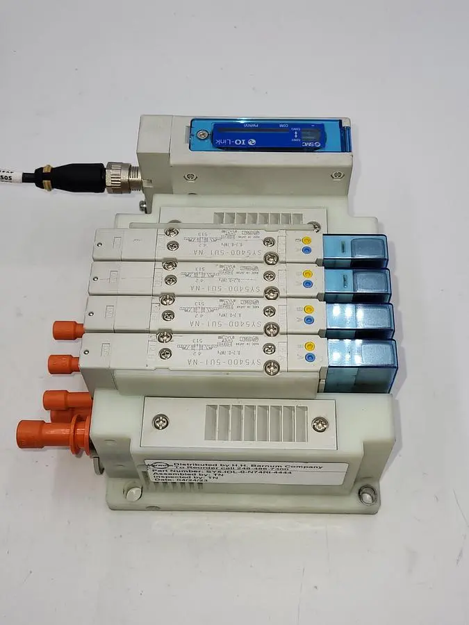 Used SMC SMC SY5-IOL-0-N74RI W/ 4 SOLENOIDS SY5400 / ONE: EX260-SIL1 SERIAL TRANSMISSION SYSTEM Parts (Hydraulics and Pneumatics) | ND Industrial Surplus #1211510