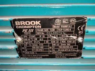 Used BROOK CROMPTON PA6M7.52 Motors (misc) Ohio US | HGR 24 #1471631