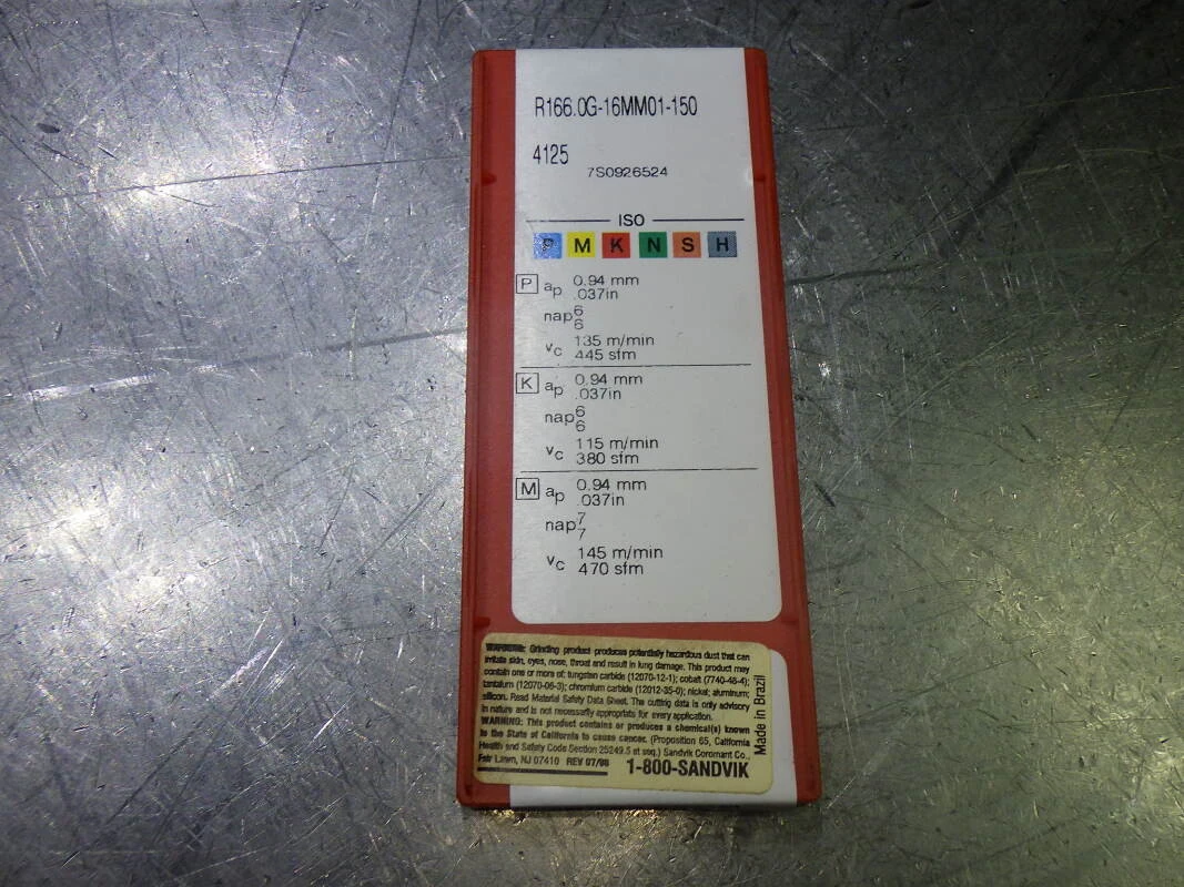 Sandvik Carbide Threading Inserts QTY10 R166.0G-16MM01-150 4125 (LOC1366A)