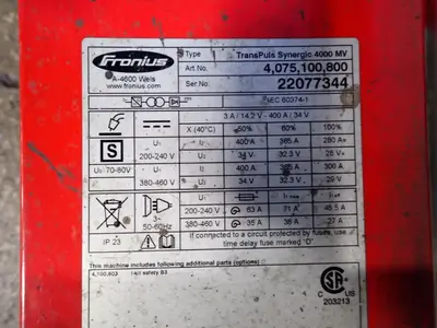 USED 2009 FRONIUS TRANSPULS SYNERGIC 4000 MV
