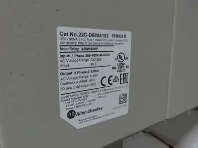 Allen Bradley 22C-D088A103 Powerflex 400 AC Drive VFD 60Hp 460V 3Ph Enclosure