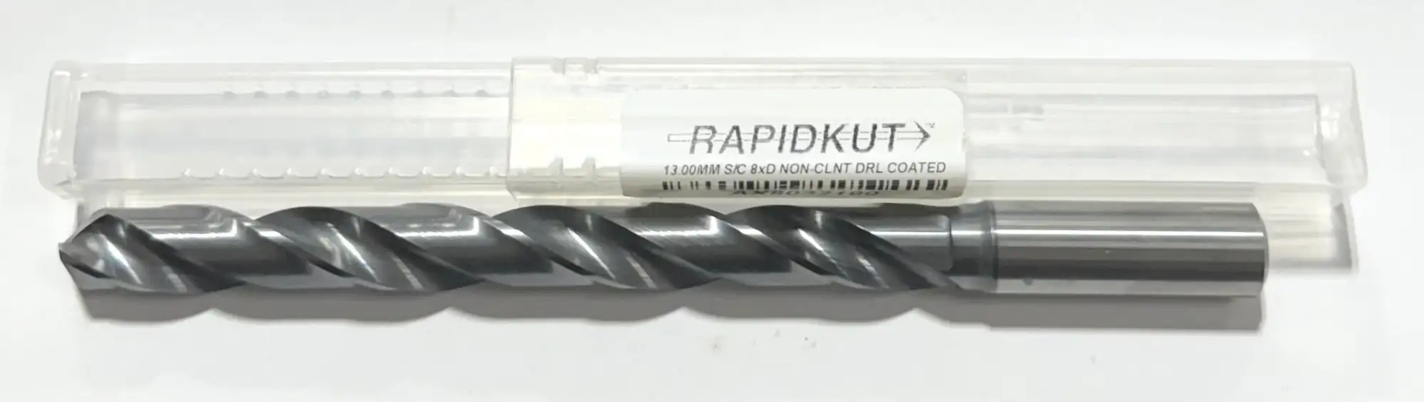 RapidKut 13mm Solid Carbide Drill 8xD TiAlN Coated 140° Point 2 Flute
