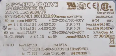 NEW SEW EURODRIVE ST57/T DRN90S4/TF GEAR MOTOR 20.33:1 ST57TDRN90S4TF