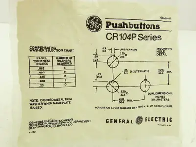 General Electric CR104PBG92A1 Pushbutton Switch Momentary 30mm