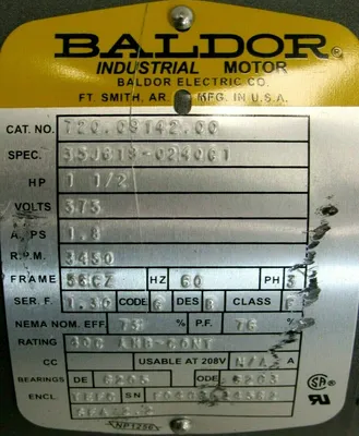 NEW BALDOR 35J619-0240G1 MOTOR 1.5HP 575V 3450 RPM 35J6190240G1 720.09142.00
