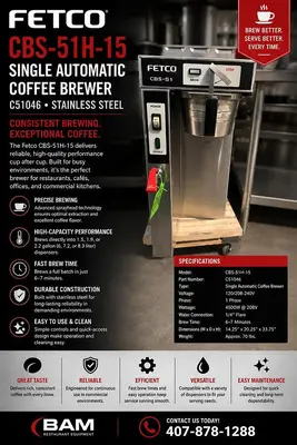 Fetco CBS-51H-15 C51046 Stainless Steel Single Automatic Coffee Brewer - 120/208-240VFetco CBS-51H-15 C51046 Stainless Steel Single Automatic Coffee Brewer - 120/208-240V