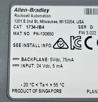 Allen-Bradley 1734-IB4 / 1734-TOP3S. PLC Input Module. 3B-19