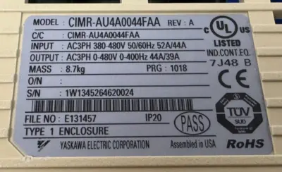 USED YASKAWA CIMR-AU4A0044FAA VFD DRIVE 400V 3PH. 44A/39A