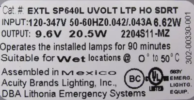 NEW LITHONIA LIGHTING 54ZU69 EMERGENCY LIGHT EXTL SP640L UVOLT LTP HO SDRT