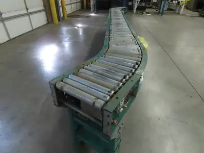 14' x 10" Live Roller Bed S-Curve Conveyor V-Belt Drive Adj Height *NO MOTOR*