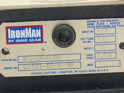 Leeson IronMan BM821-50-L-56 Worm Gearbox 50:1 Reducer 1/4Hp 35rpm 56C LH