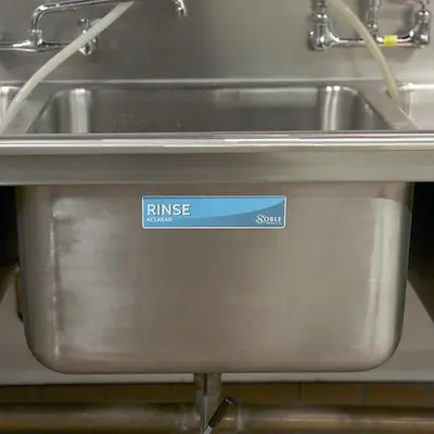 Wash, Rinse, Sanitize, and Water Level Permanent Sink Label