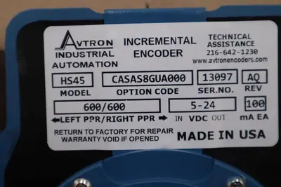 NEW Avtron Incremental Magnetic Encoder HS45 Part CASAS8GUA000 SER 13097 #5570