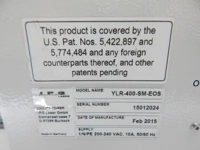 Used IPG  LASER YLR-400-SM-EOS Parts Texas US | Aucto #1307036