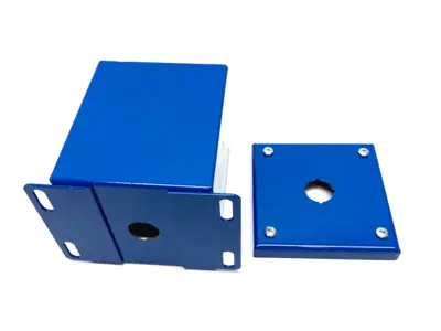 USED SAGINAW CONTROL & ENGINEERING PUSHBUTTON ENCLOSURE 4" X 4" BLUE STEEL