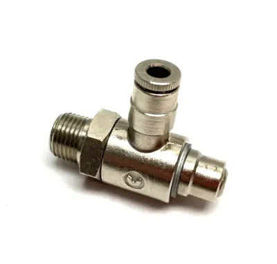 USED CAMOZZI RIGHT ANGLE FLOW CONTROL VALVE 1/8" NPT TO 5/32" TUBE O.D.