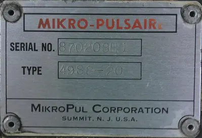 SPC8867  Dust Collector 462 approx. sq.ft. Mikro-Pulsaire reverse pulse jet dust collector