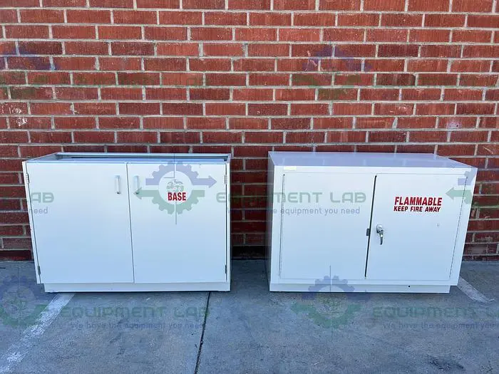 Used MOTT FLAMMABLE STORAGE CABINET 48" X 22" X 35" W/ MOTT ACID CABINET 18"X35"X48" Biological Safety Cabinets | Equipment Lab #486428