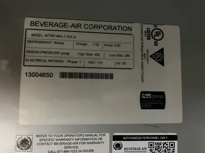 Used Beverage Air Used 48" Beverage Air WTRF48A Worktop 2 Section Refrigerator/Freezer 120V Worktop Refrigerators & Freezers Illinois US | Falcon Restaurant Supply #1375629