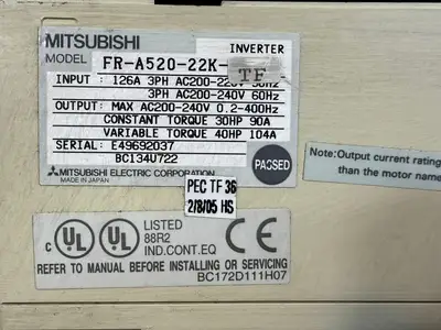 Mitsubishi FR-A520-22K / 22KW 200-240V FR-A520-22K-TF (10.4.4)