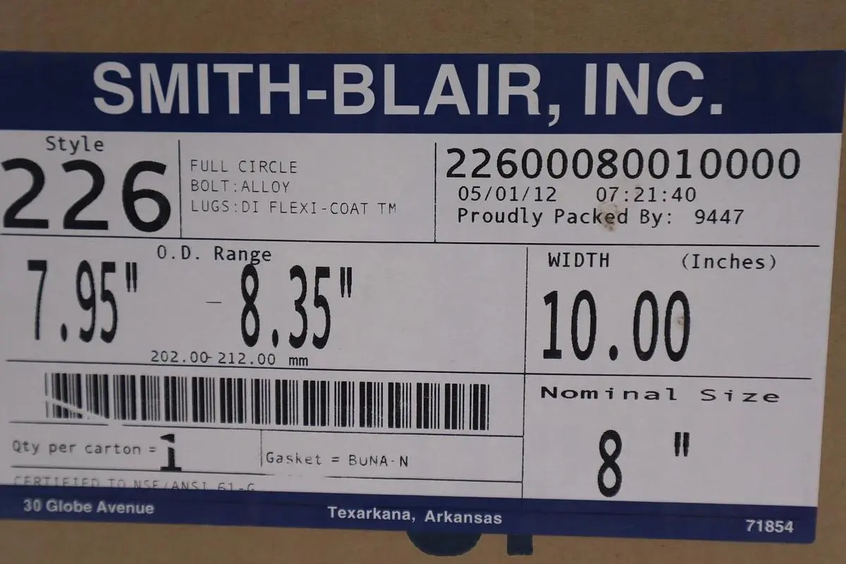 Smith-Blair Inc. Style 226 Single Full Circle Bolt Alloy 8" New Stock #3112