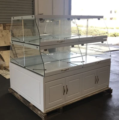 171-0331 58" Double Sided Lighted Dry Donut Pastry Bakery Case on Cabinets