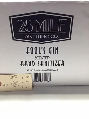 28 Mile Fool’s Gin Hand Sanitizer; 16oz 12/Case -NIB