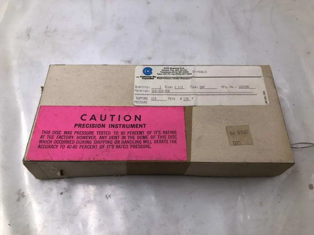 Continental Disc Corp. 163154 1-1/2″ 316SS Rupture Disc 115PSIG 176°F -NIB