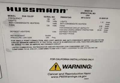 187-0029 Hussmann D5X 24 Foot Multi Deck Refrigeration Run