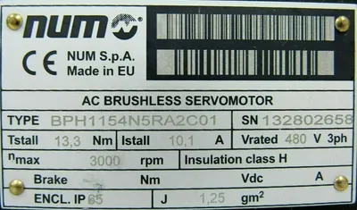 NEW NUM BPH1154N5RA2C01 SERVO MOTOR