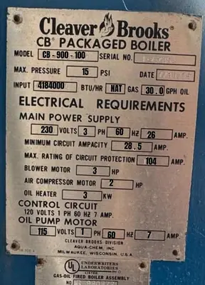 Used 1979 CLEAVER BROOKS CB-900-100 Boilers Ohio US | C3 SURPLUS LLC #1281285