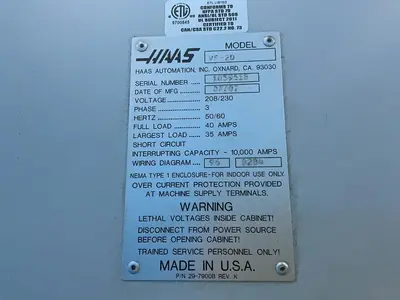 Used 2007 HAAS AUTOMATION VF2D Vertical Machining Centers Ohio US | HGR 24 #1548018